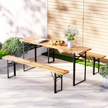 Gardeon Outdoor Foldable Bench Set 6-Seater Fir Wood Natural