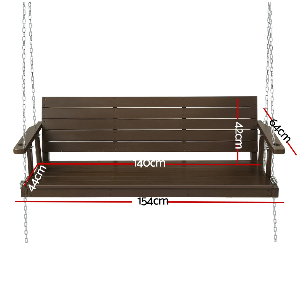 Gardeon Porch Swing Chair with Chain 3-Seater Fir Wood Brown