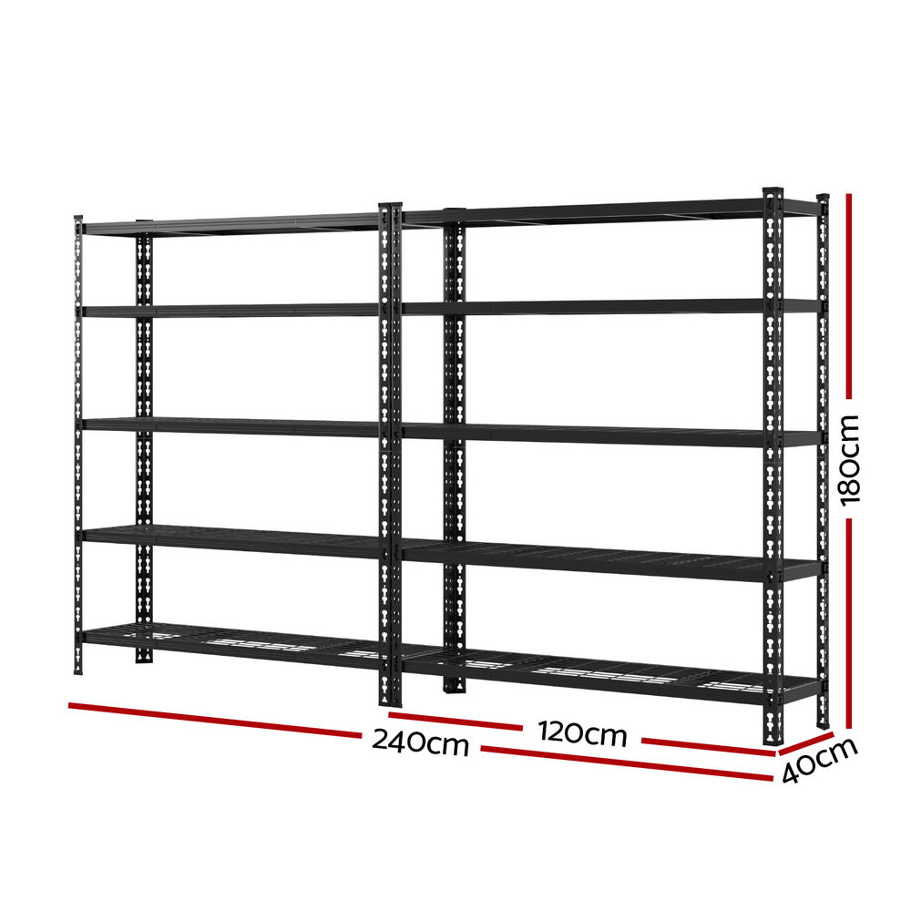 Giantz Heavy Duty Garage Storage Shelving Rack 5 Tier 150kg 2.4m Black