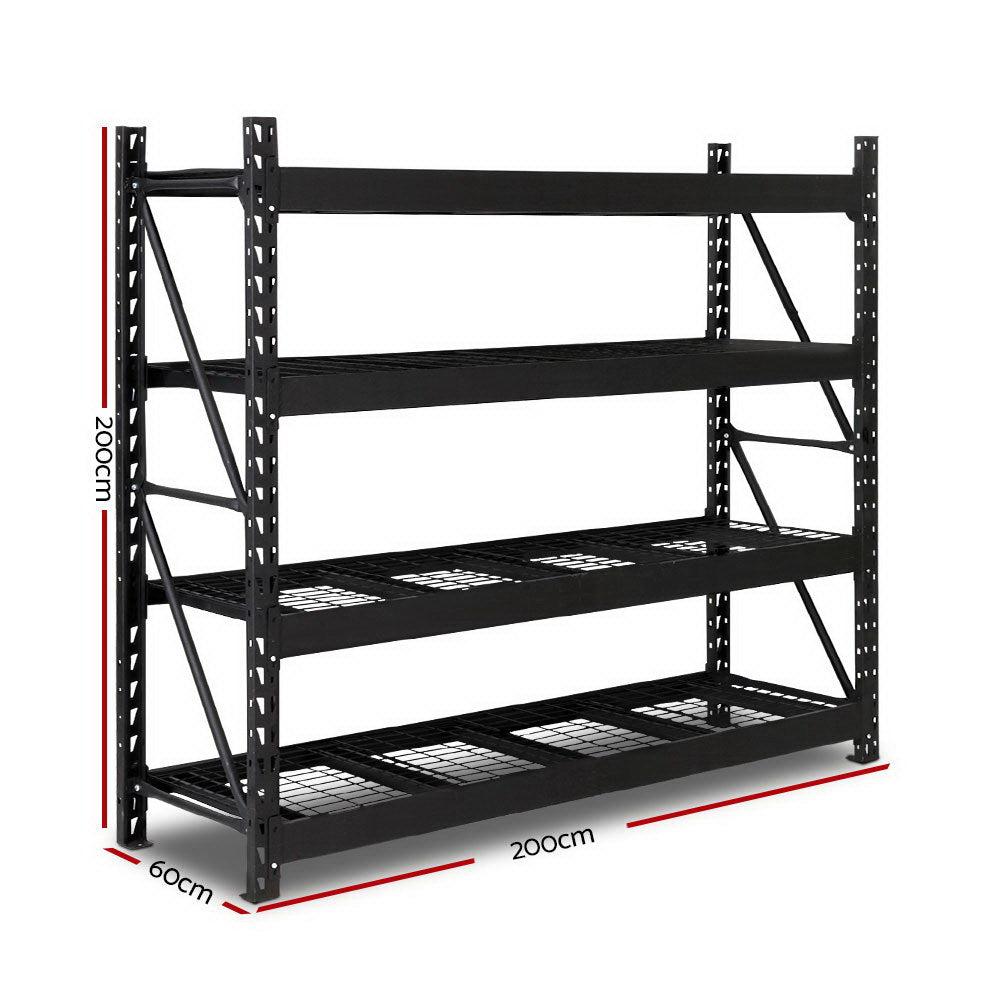 Giantz Heavy Duty Steel Garage Shelving Unit 2m x 2m Black
