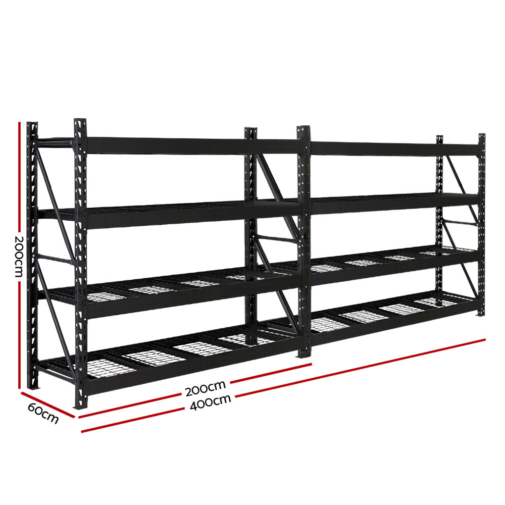 Giantz Garage Shelving Rack Heavy Duty Steel 4 Tier 2m Black