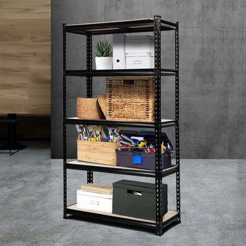 Giantz Heavy Duty Garage Storage Shelf 5-Tier 150kg Black Steel