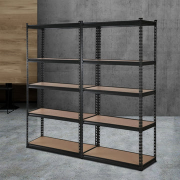 Giantz Heavy Duty Garage Storage Shelf 2-Pack 5-Tier 150kg Black Steel