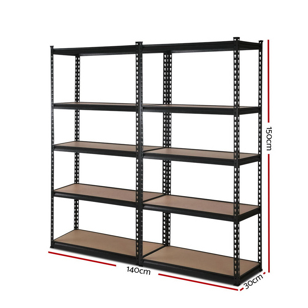 Giantz Heavy Duty Garage Storage Shelf 2-Pack 5-Tier 150kg Black Steel