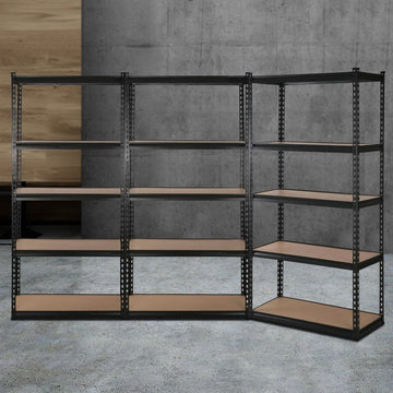 Giantz Heavy Duty Garage Storage Shelf 3-Pack 5-Tier 150kg Black Steel
