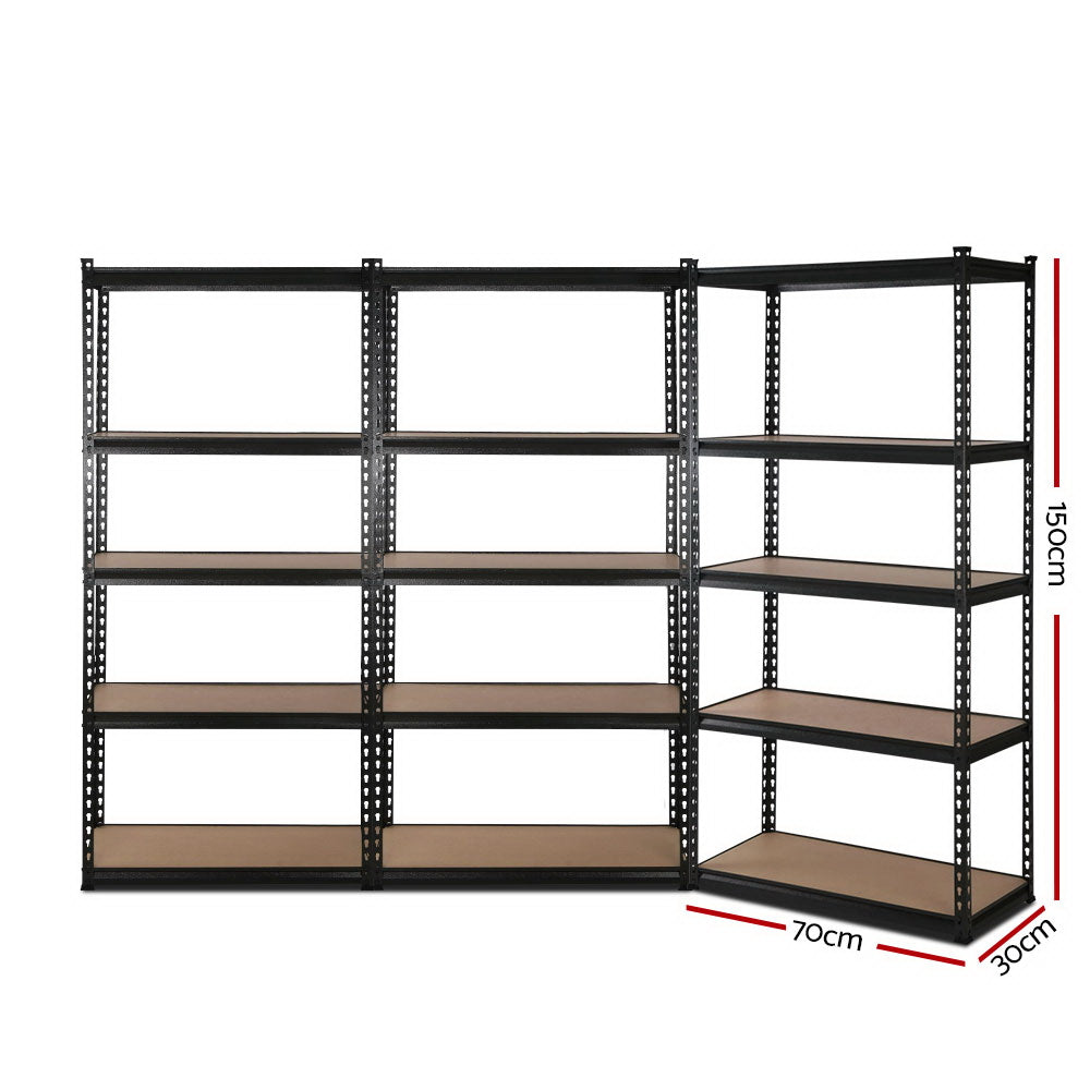 Giantz Heavy Duty Garage Storage Shelf 3-Pack 5-Tier 150kg Black Steel