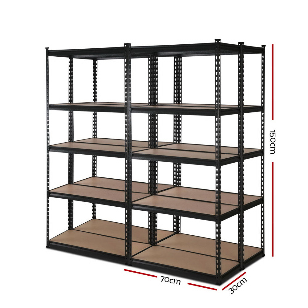 Giantz Heavy Duty Garage Storage Shelf 4-Pack 5-Tier 150kg Black Steel