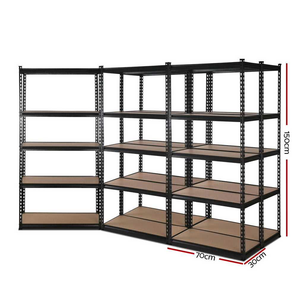 Giantz Heavy Duty Garage Storage Shelf 5-Pack 5-Tier 150kg Black Steel