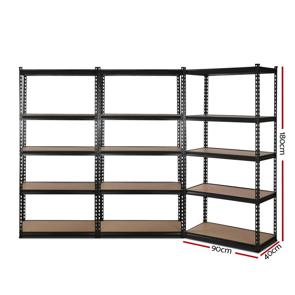 Giantz Heavy Duty Garage Storage Shelf 3-Pack 200kg Black Steel