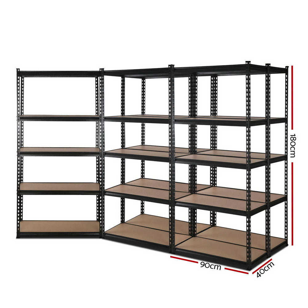 Giantz Heavy Duty Garage Storage Shelf Rack 5-Tier 200kg Black Steel
