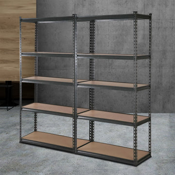 Giantz Heavy Duty Garage Storage Shelf Rack 5-Tier 200kg Charcoal Steel 2 Pack