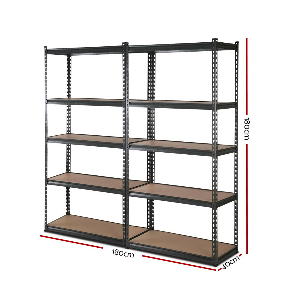 Giantz Heavy Duty Garage Storage Shelf Rack 5-Tier 200kg Charcoal Steel 2 Pack