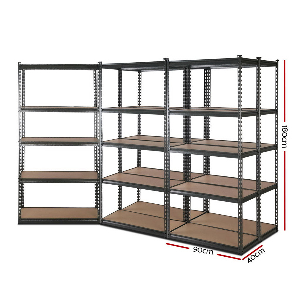 Giantz Heavy Duty Garage Storage Shelf Rack 5-Tier 200kg Charcoal Steel 5 Pack