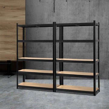 Giantz Heavy Duty Galvanised Steel Garage Shelving 2-Pack 180cm Black