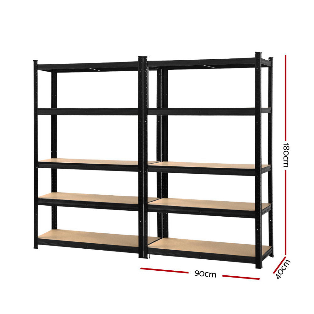 Giantz Heavy Duty Galvanised Steel Garage Shelving 2-Pack 180cm Black