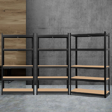 Giantz Heavy Duty Galvanised Steel Garage Shelving 3-Pack 180cm Black