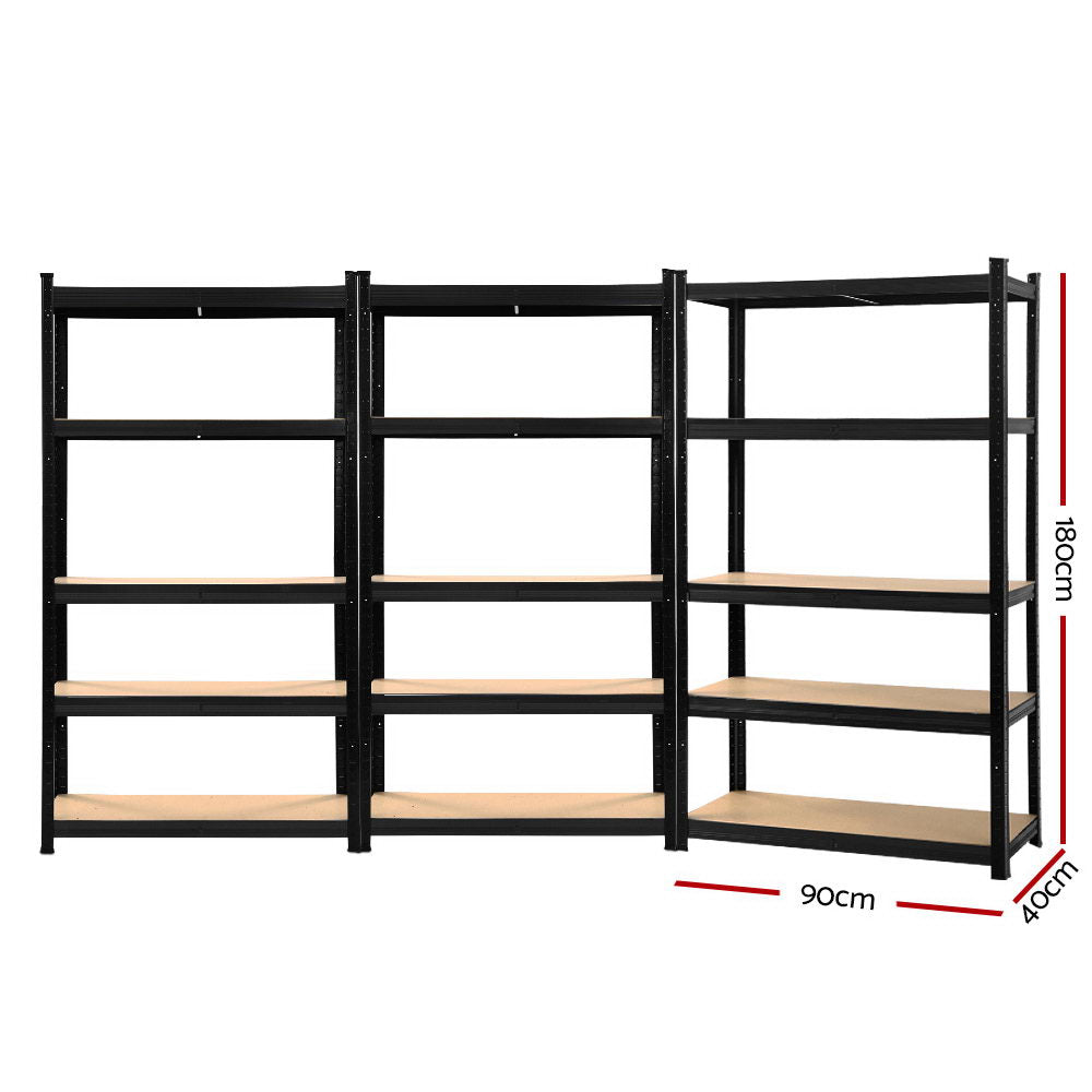 Giantz Heavy Duty Galvanised Steel Garage Shelving 3-Pack 180cm Black