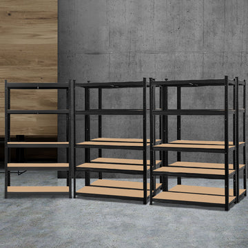 Giantz Heavy Duty Galvanised Steel Garage Shelving 5-Pack 180cm Black