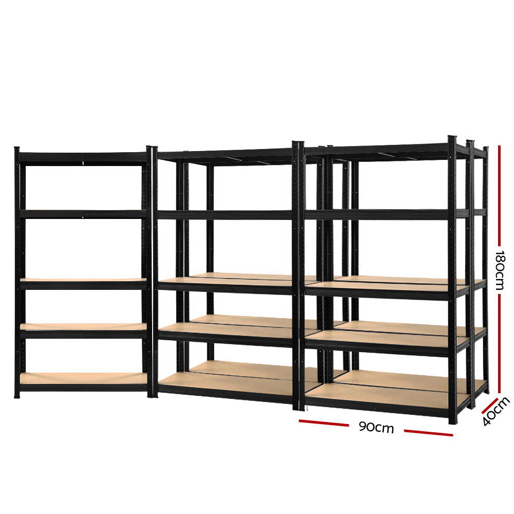 Giantz Heavy Duty Galvanised Steel Garage Shelving 5-Pack 180cm Black