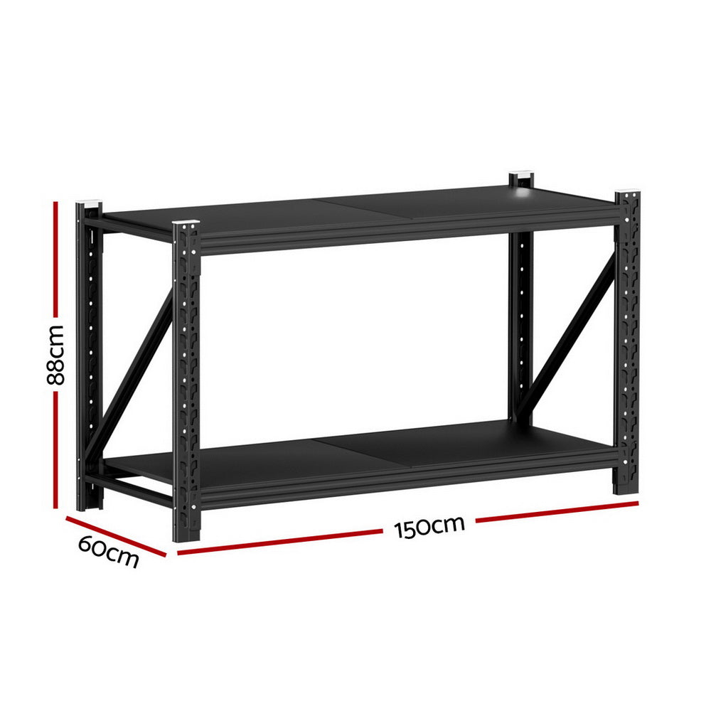 Giantz Heavy Duty Garage Storage Shelving Rack 2 Tier 200kg 1.5m Black