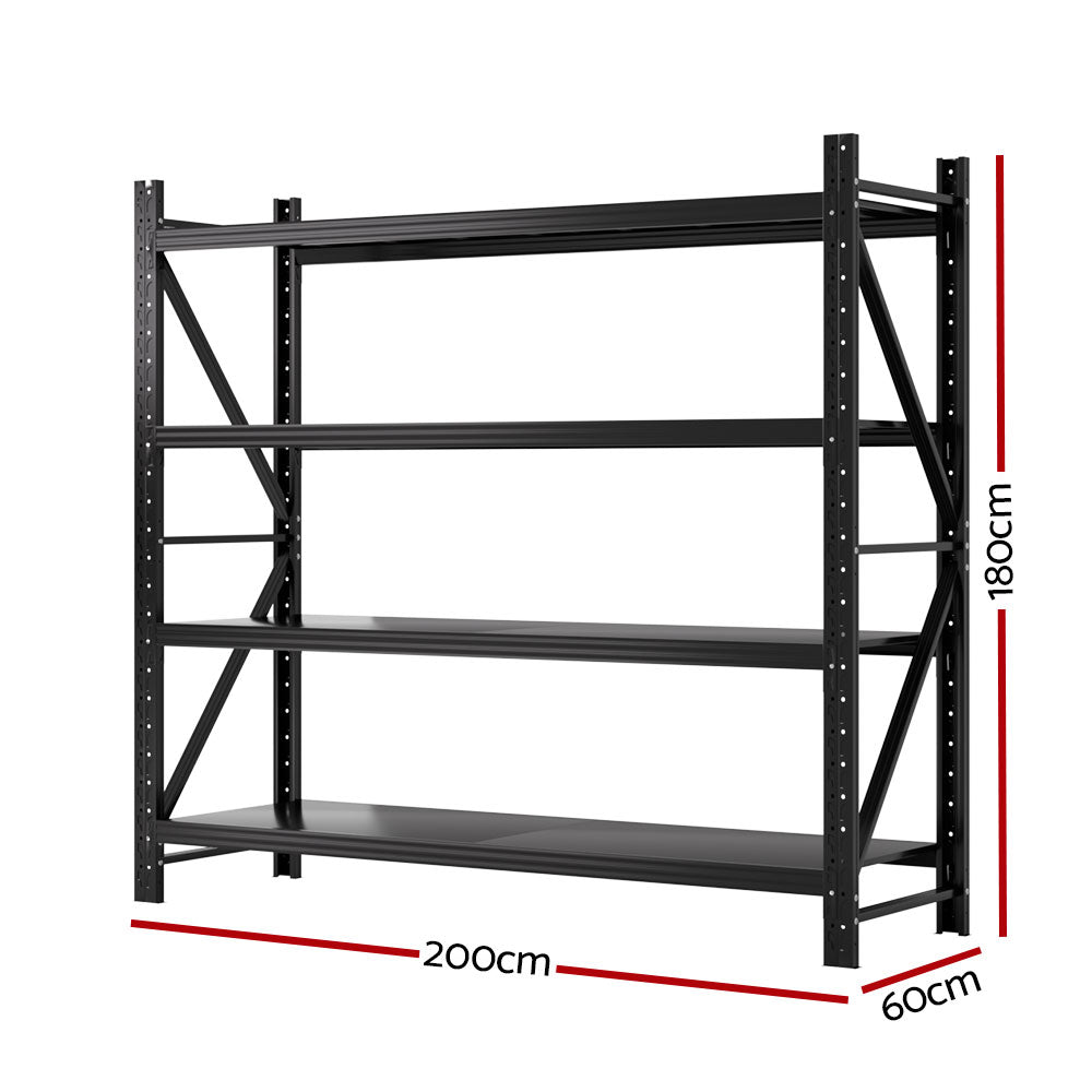 Giantz Heavy Duty Garage Storage Shelf Rack 4-Tier 200kg Black Steel