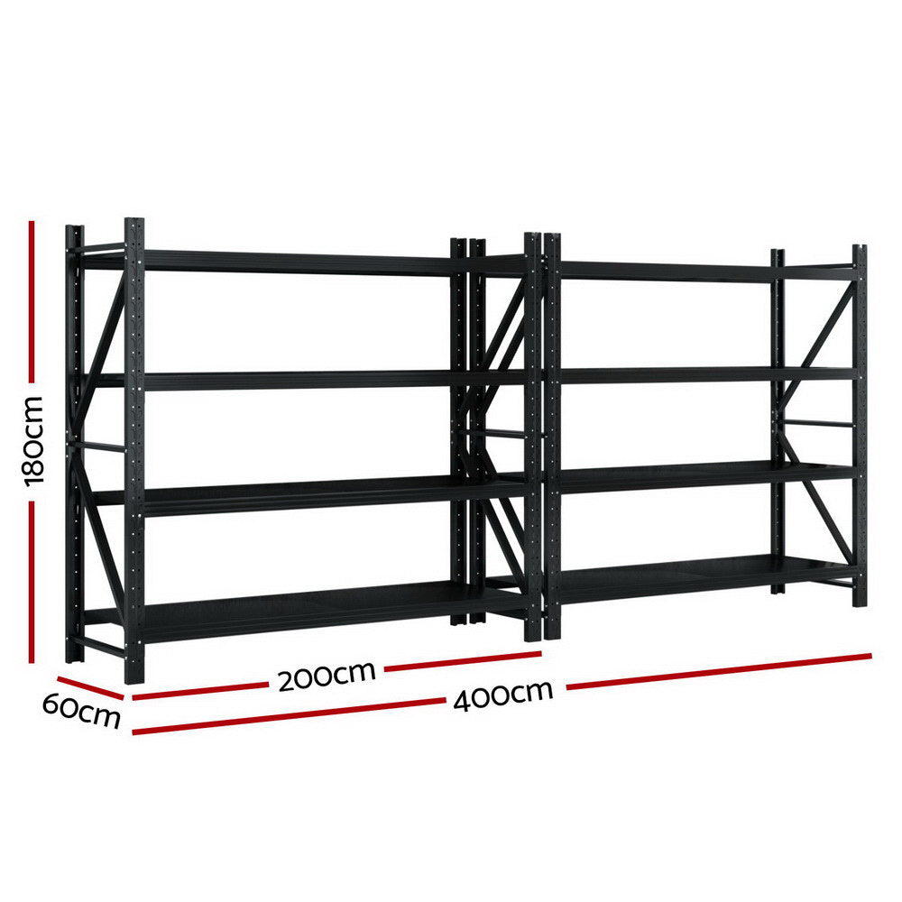 Giantz Garage Shelving Rack Heavy Duty 200kg Steel 4M Black