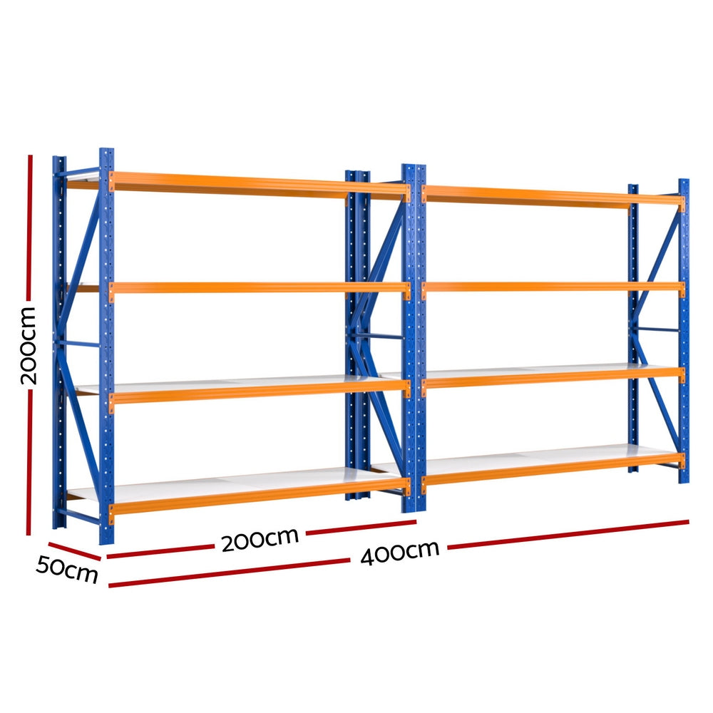 Giantz Heavy Duty Warehouse Storage Shelf Rack 4-Tier 200kg Orange Steel