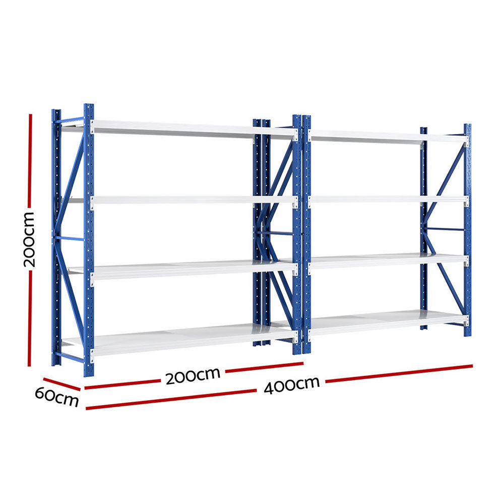 Giantz Heavy Duty Steel Warehouse Rack 4M 200kg Capacity Blue