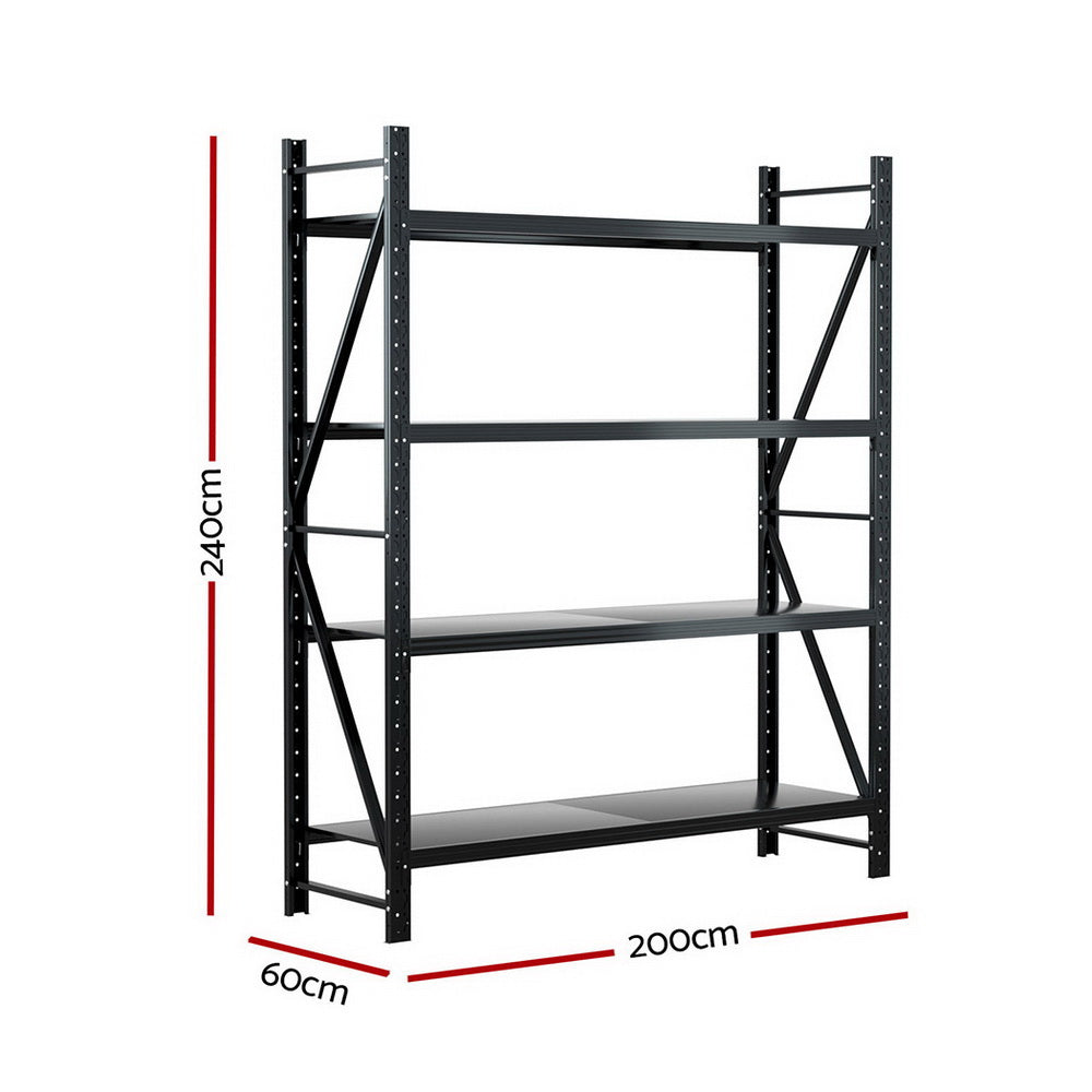 Giantz Heavy Duty Warehouse Storage Shelf Rack 4-Tier 200kg Black Steel