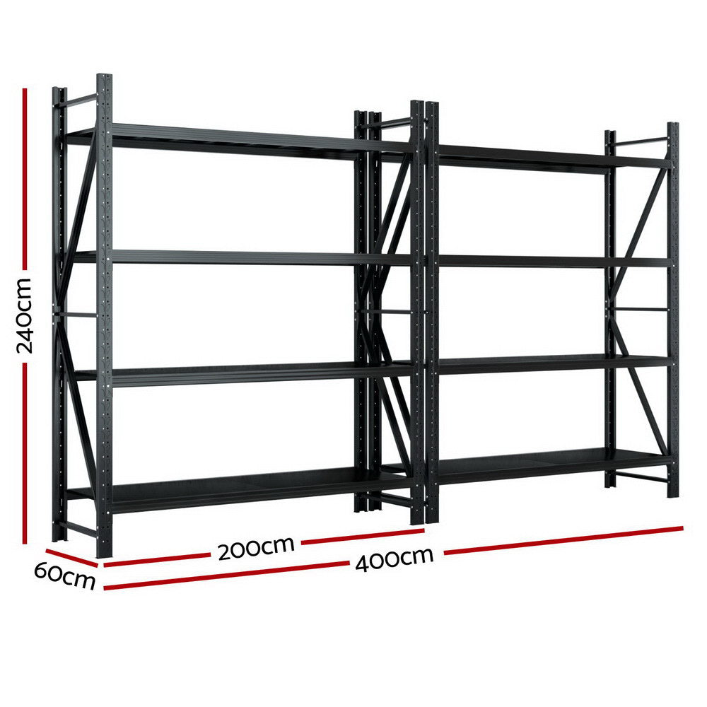 Giantz Heavy Duty Steel Warehouse Rack 4M 200kg Capacity Black
