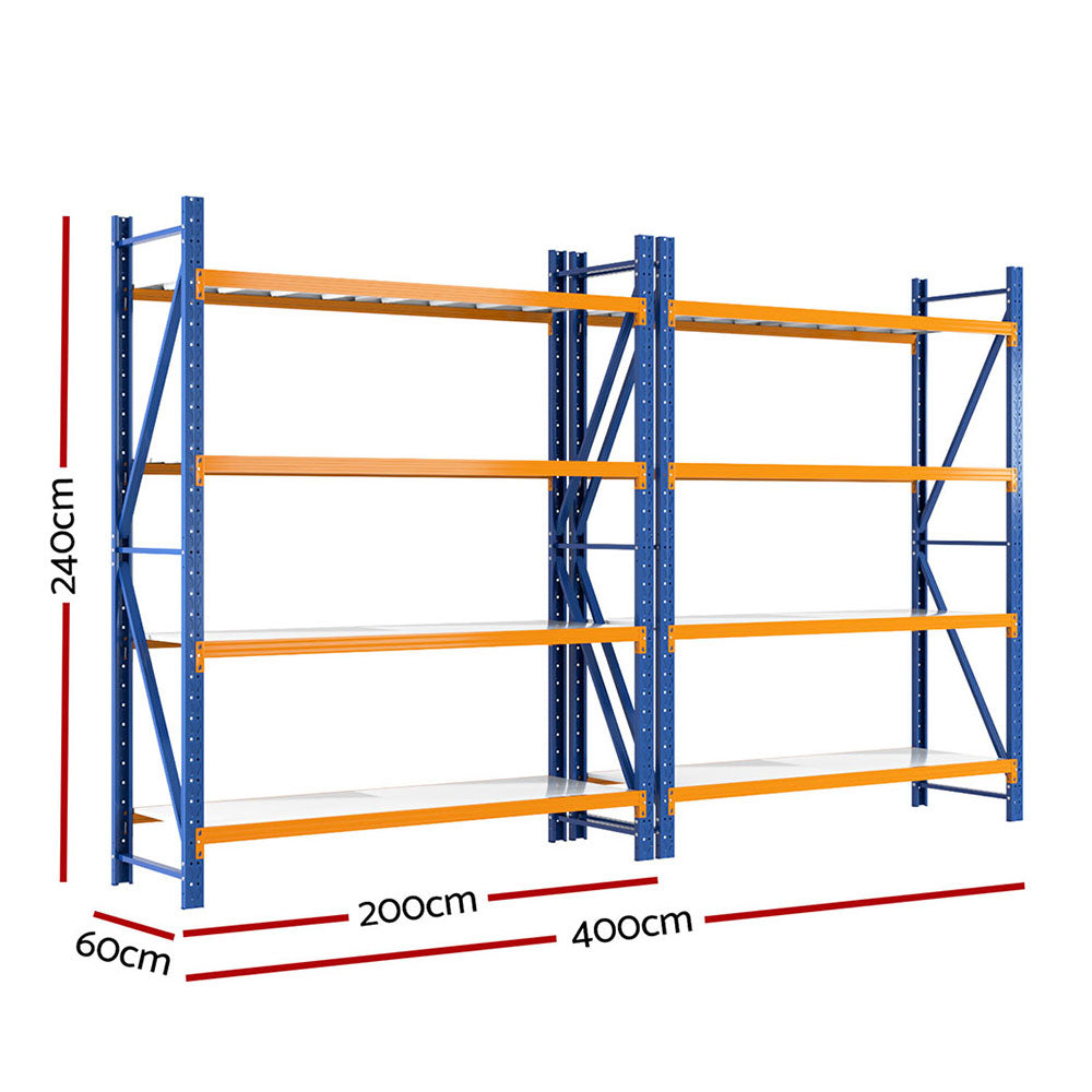 Giantz Garage Shelving Rack Heavy Duty 200kg Steel 4M 2.4M