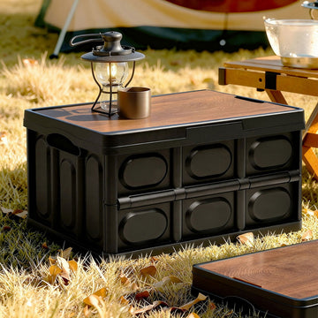Gardeon Foldable Collapsible Storage Box with Plywood Lid 50L Black