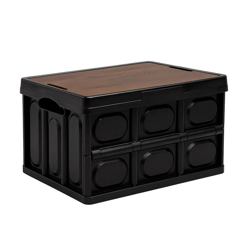 Gardeon Foldable Collapsible Storage Box with Plywood Lid 50L Black