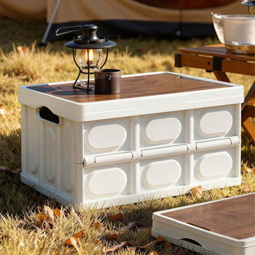 Gardeon Foldable Collapsible Storage Box with Plywood Lid 50L White