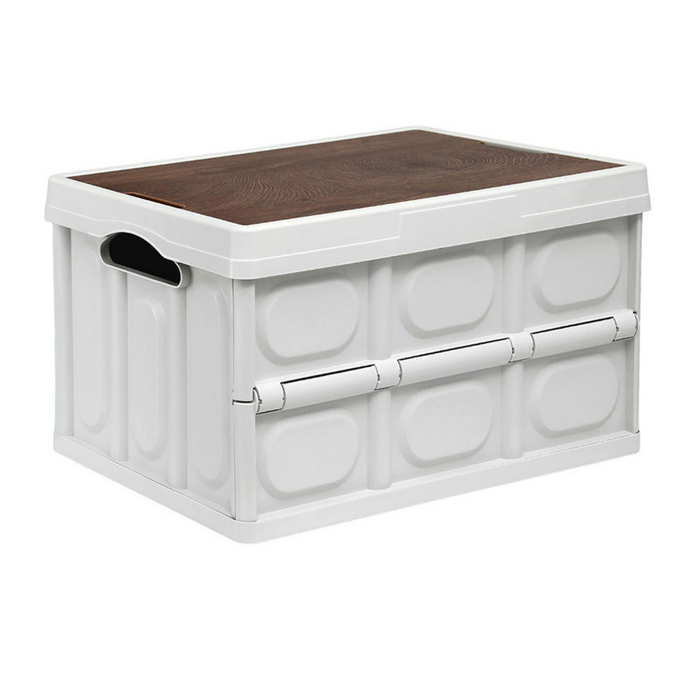 Gardeon Foldable Collapsible Storage Box with Plywood Lid 50L White