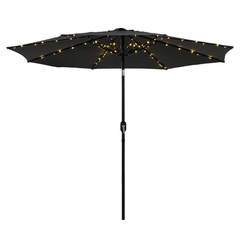 Instahut LED Outdoor Umbrella with String Lights 2.9m Black