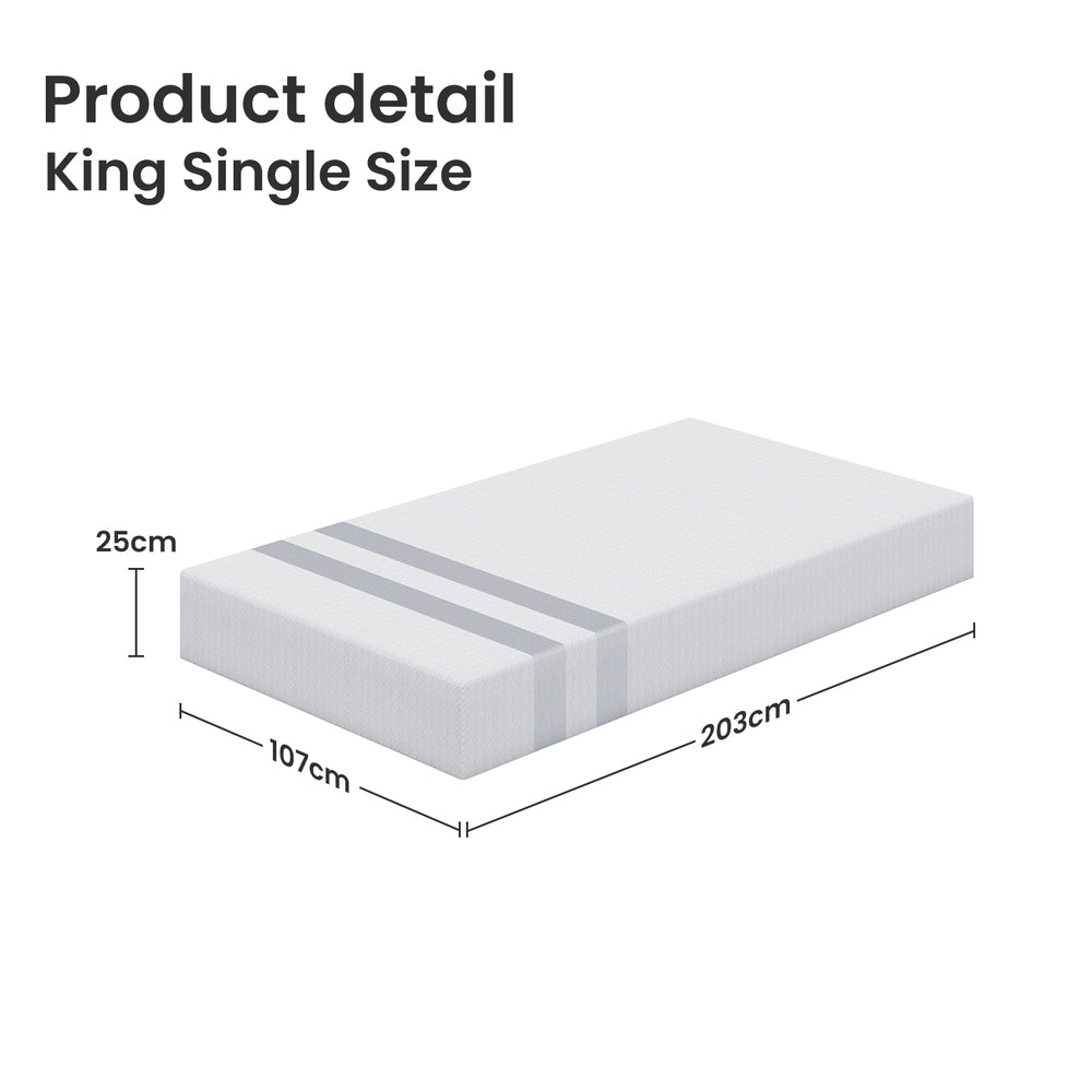 BedStory Reversible Gel Memory Foam Mattress King Single 25cm Medium Firm