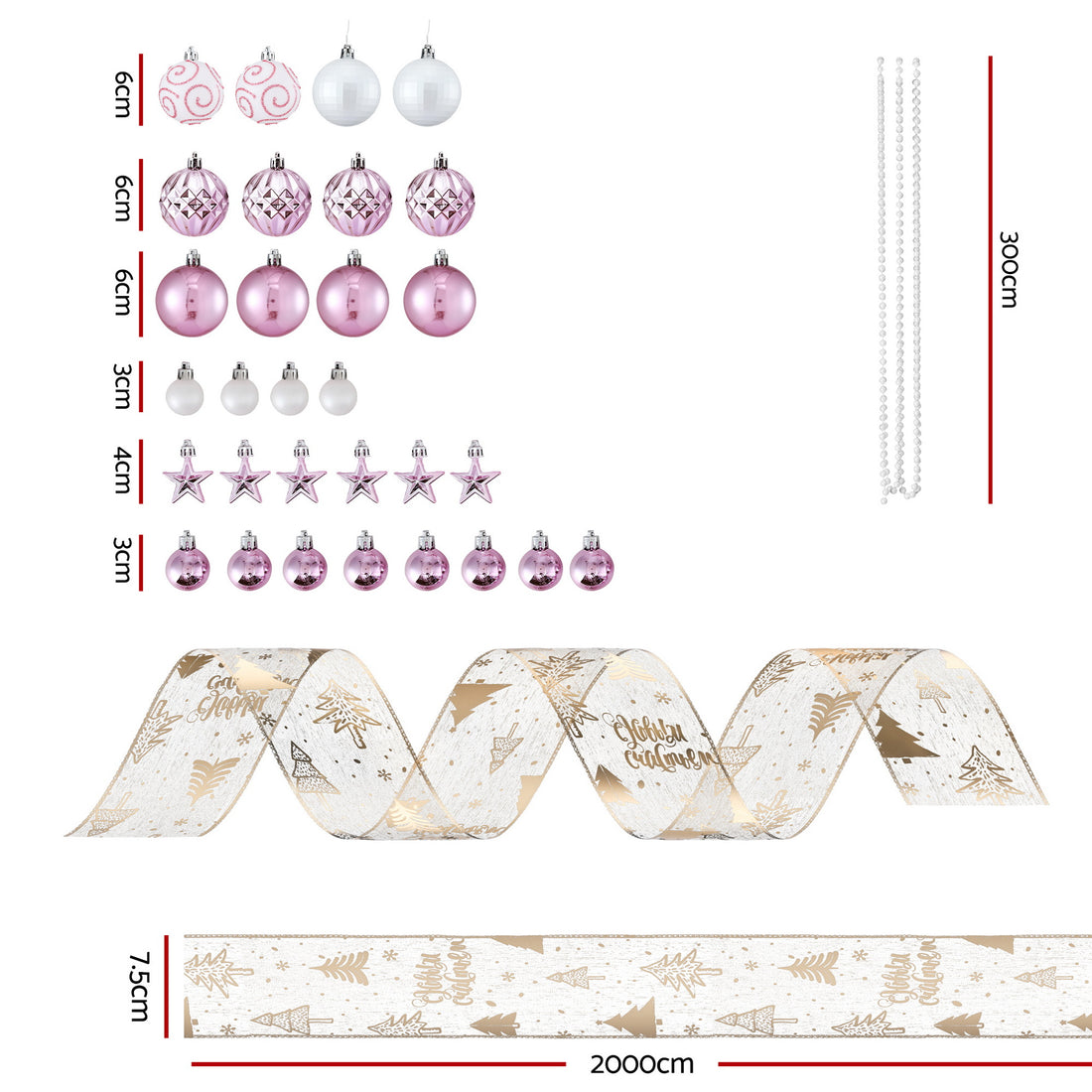 Jingle Jollys Christmas Ornament Set with Ribbon and Baubles 34-Piece