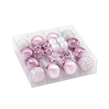 Jingle Jollys Christmas Tree Ornament Set 33pcs Baubles and Stars Pink