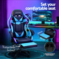 Set your comfortable seat promo for black blue Artiss LED chair in gaming room with retractable footrest 20x35cm