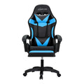 Artiss black and blue LED massage gaming chair front view with headrest pillow and lumbar cushion