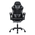 Artiss black and grey massage gaming chair front view with headrest pillow and lumbar cushion on white