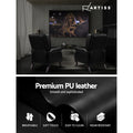 Artiss black PU leather recliner pair in home theatre and leather texture close-up, Breathable, Soft Touch, Easy to Clean