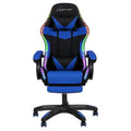 Artiss cobalt blue gaming chair front view on white background showing neck pillow, lumbar cushion and retracted footrest