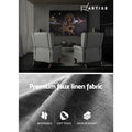 Artiss grey recliner pair in home theatre and faux linen fabric close-up, Breathable, Soft Touch, Wear-resistant badges