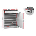 Artiss shoe cabinet dimension diagram doors open showing 80cm width 100cm height 77cm interior with inset detail