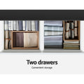 Artiss shoe cabinet two drawers pulled open showing folded linens and bamboo organiser boxes inside