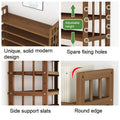 Bamboo 11-tier shoe rack features showing adjustable height spare fixing holes side support slats and rounded edges