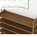 Bamboo 11-tier shoe rack close-up showing dust-proof laminated shelf surface with smooth bamboo grain finish
