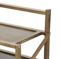 Close-up detail of natural bamboo shoe rack top corner showing shelf and rail joint with screws